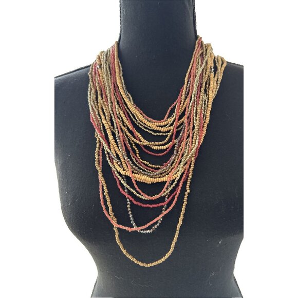 Chicos Layered Mutlicolor Gold Tone 14" Long Sead Bead Statement Necklace NEW - Picture 1 of 10